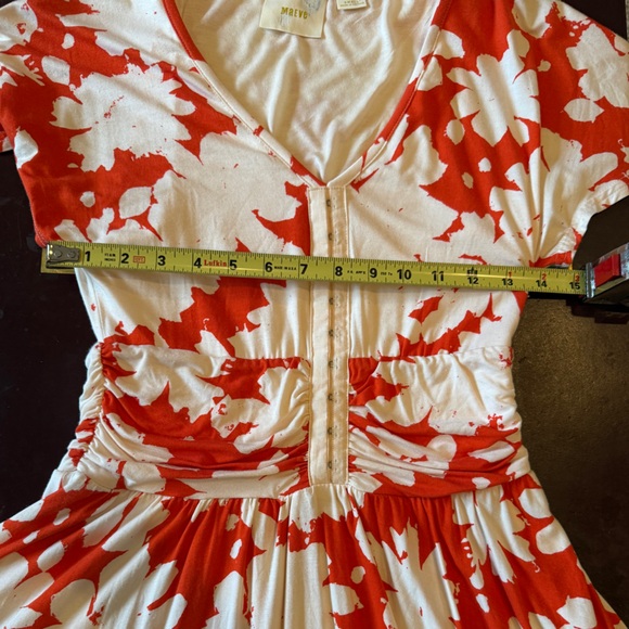 MAEVE Anthropologie Summer Breeze Dress S Orange/White Rayon Knit Ruched Waist - Picture 13 of 15